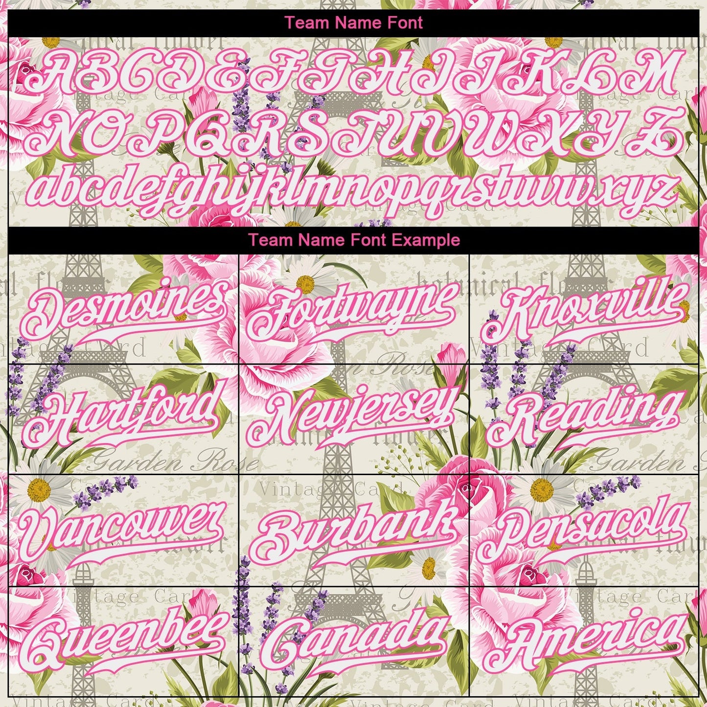 Custom White White-Pink 3D Pattern Design Floral Pattern With The Eiffel Tower Authentic Baseball Jersey baseball jersey product view 4