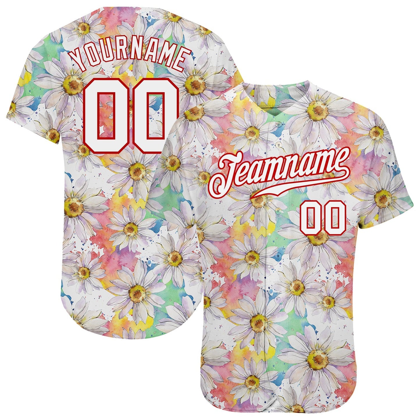 Custom White White-Red 3D Pattern Design Daisy Authentic Baseball Jersey baseball jersey product view 1