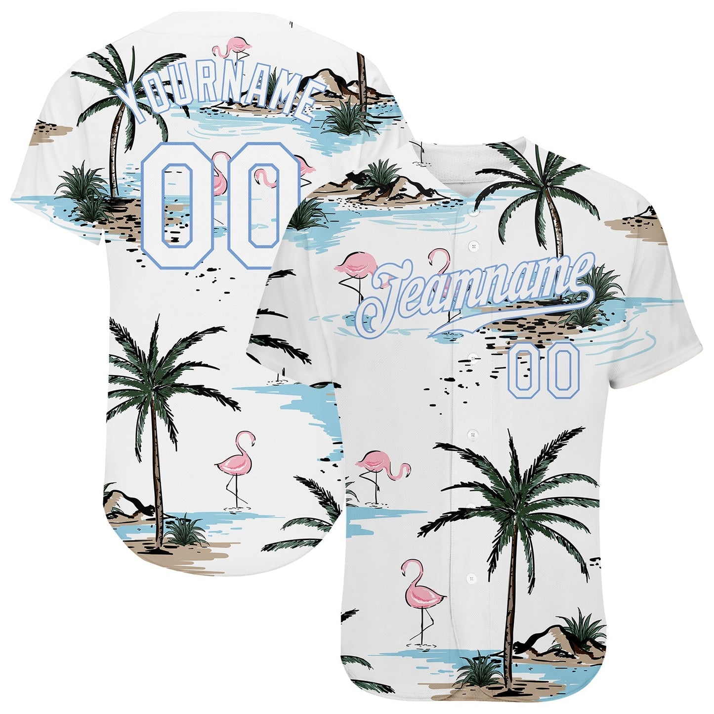 Custom White White-Light Blue 3D Pattern Design Hawaii Palm Trees Authentic Baseball Jersey baseball jersey product view 1