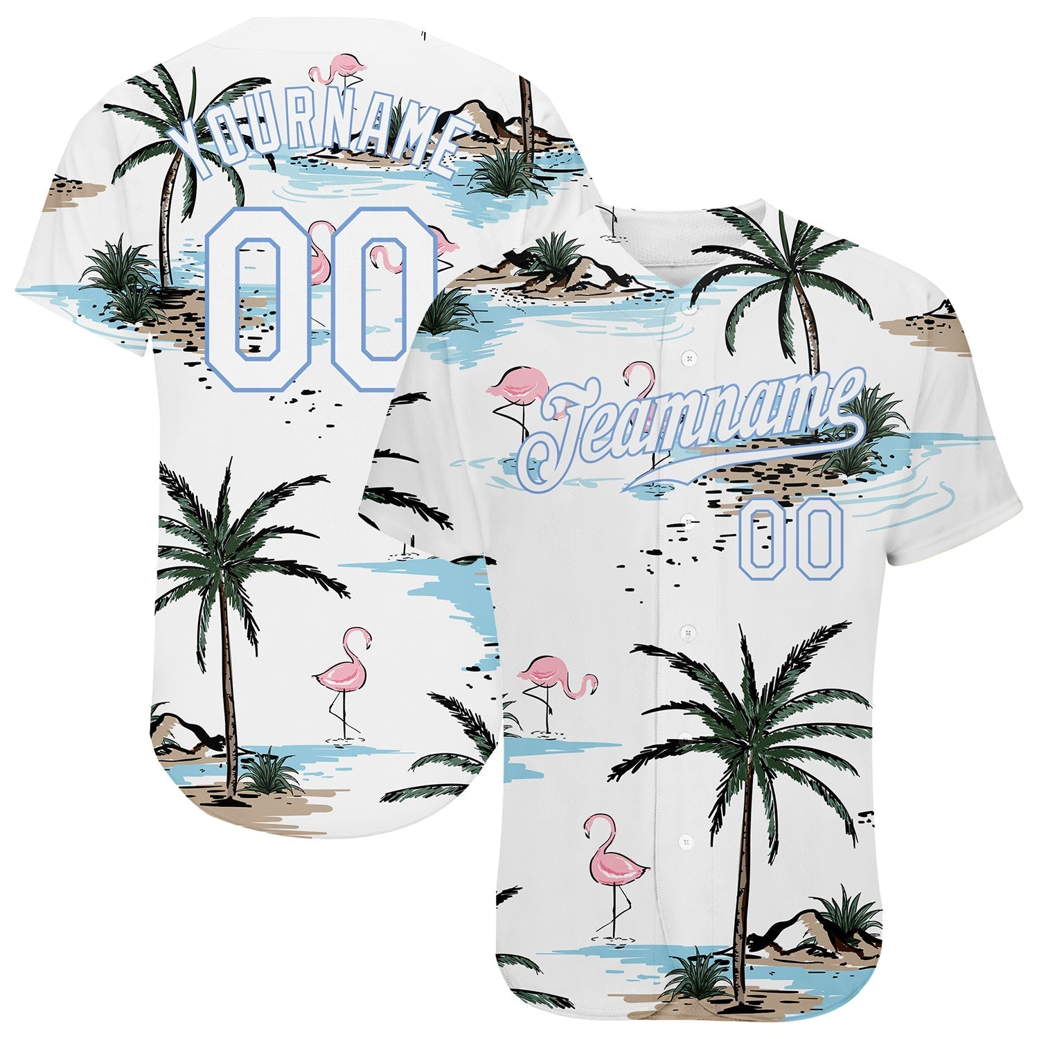 Custom White White-Light Blue 3D Pattern Design Hawaii Palm Trees Authentic Baseball Jersey baseball jersey product view 1