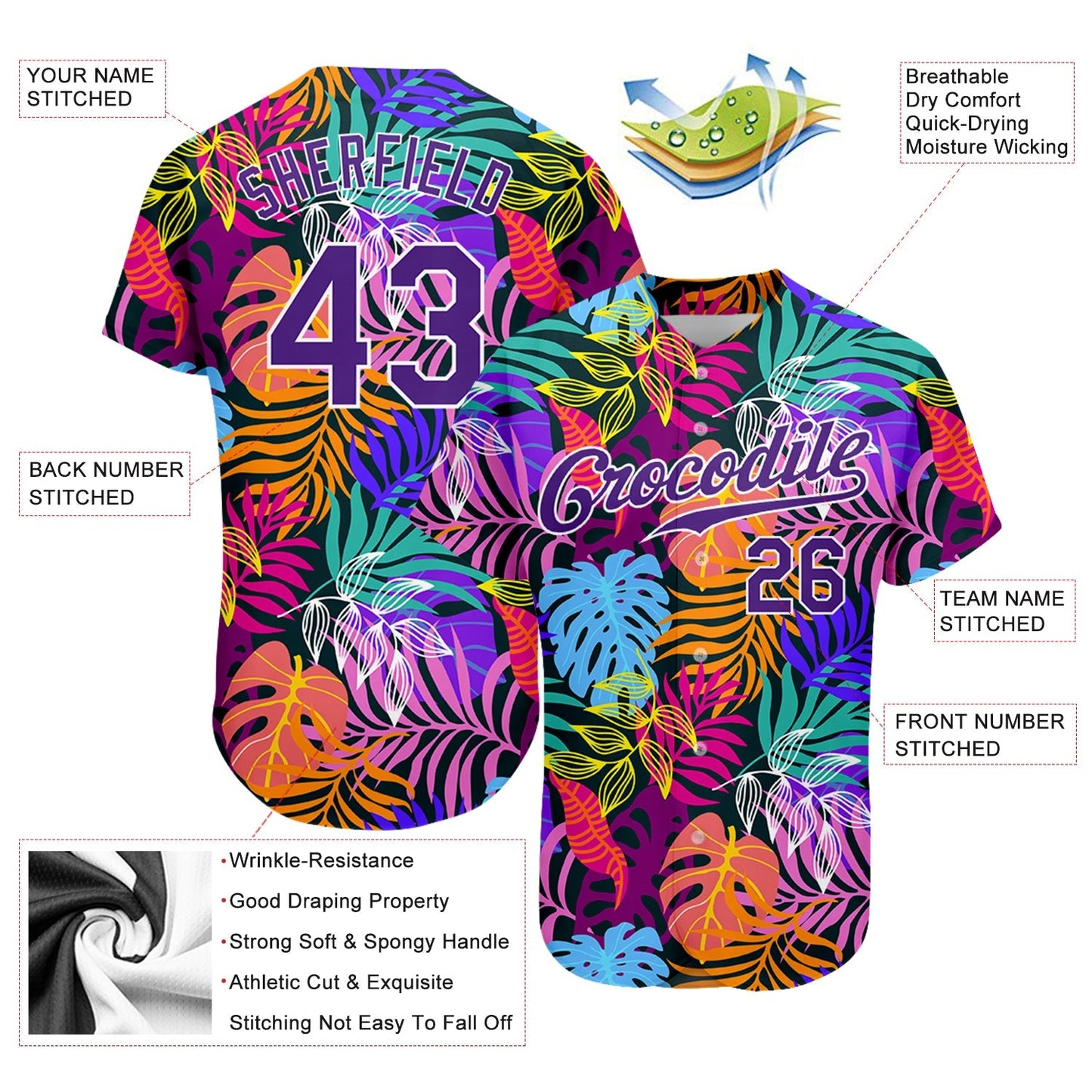 Custom White Purple-White 3D Pattern Design Hawaii Palm Trees Authentic Baseball Jersey baseball jersey product view 4