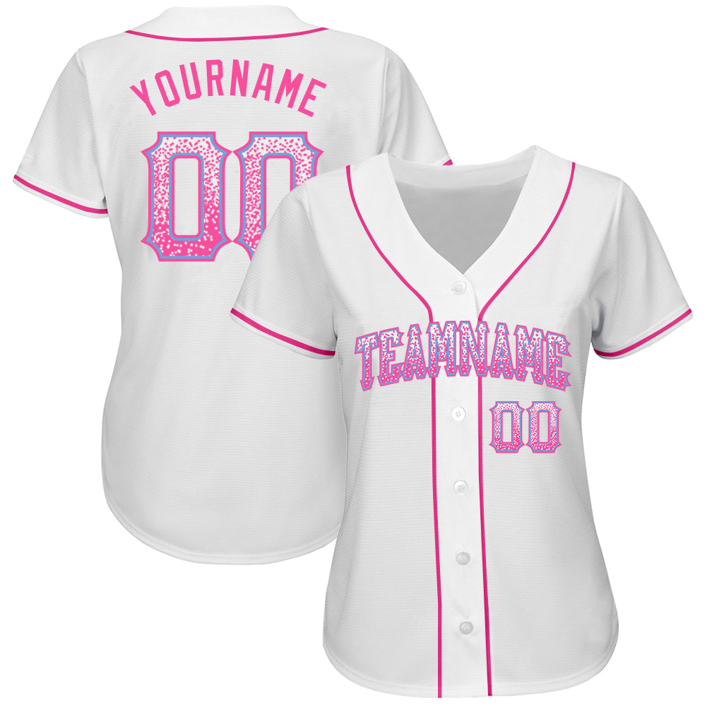 Custom White Pink-Light Blue Authentic Drift Fashion Baseball Jersey baseball jersey product view 2