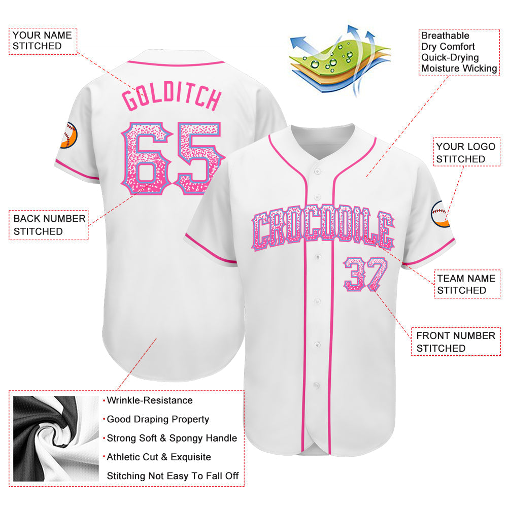 Custom White Pink-Light Blue Authentic Drift Fashion Baseball Jersey baseball jersey product view 3