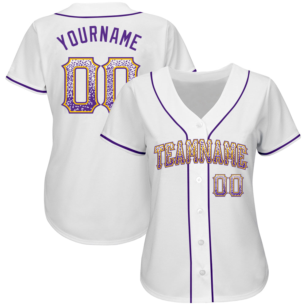 Custom White Purple-Gold Authentic Drift Fashion Baseball Jersey baseball jersey product view 2