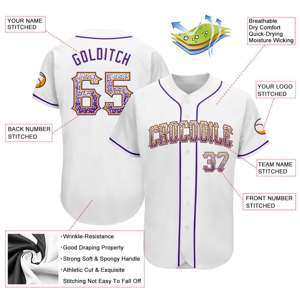 Custom White Purple-Gold Authentic Drift Fashion Baseball Jersey baseball jersey product view 3