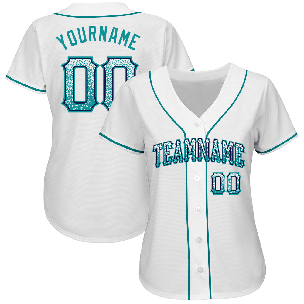 Custom White Teal-Navy Authentic Drift Fashion Baseball Jersey baseball jersey product view 2