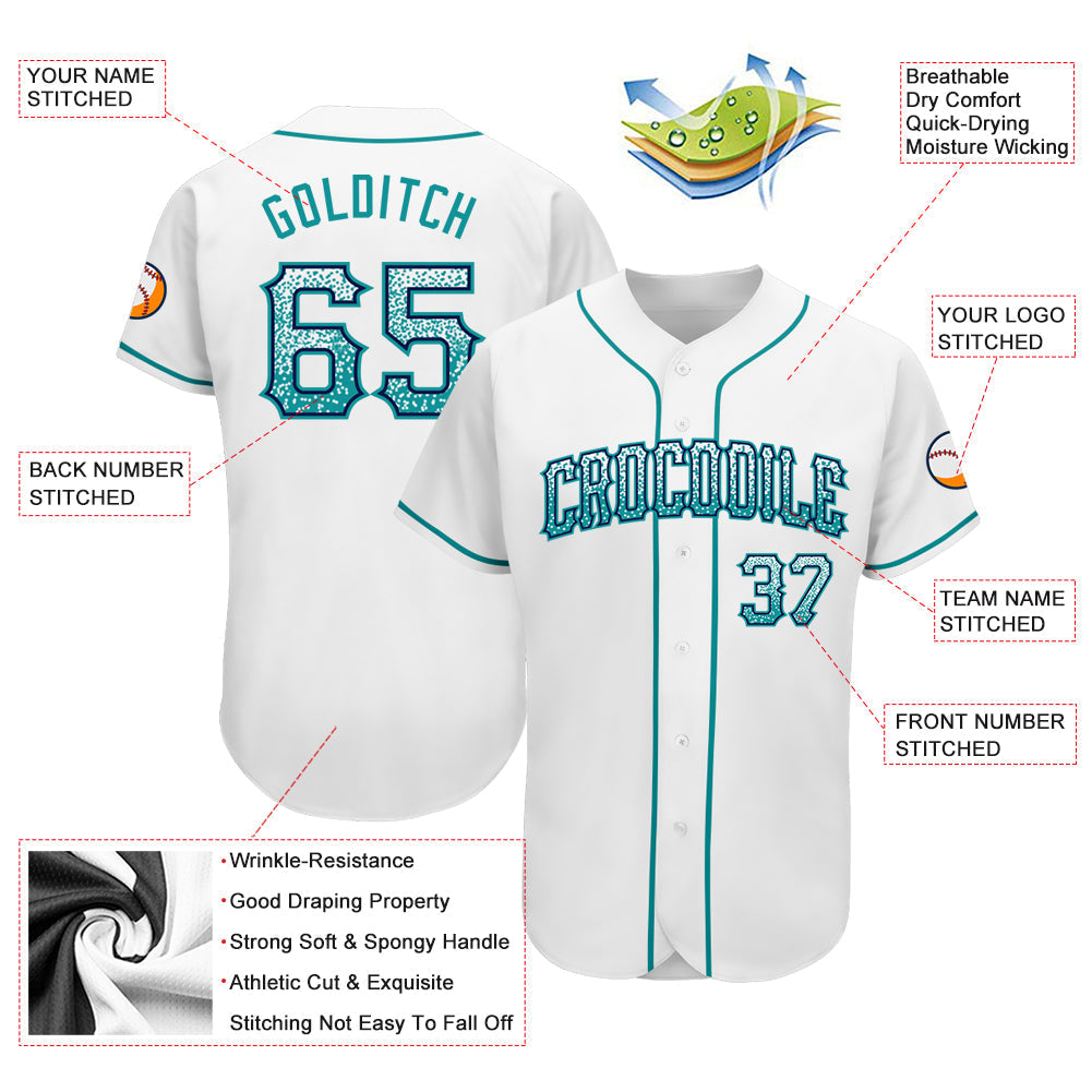 Custom White Teal-Navy Authentic Drift Fashion Baseball Jersey baseball jersey product view 3