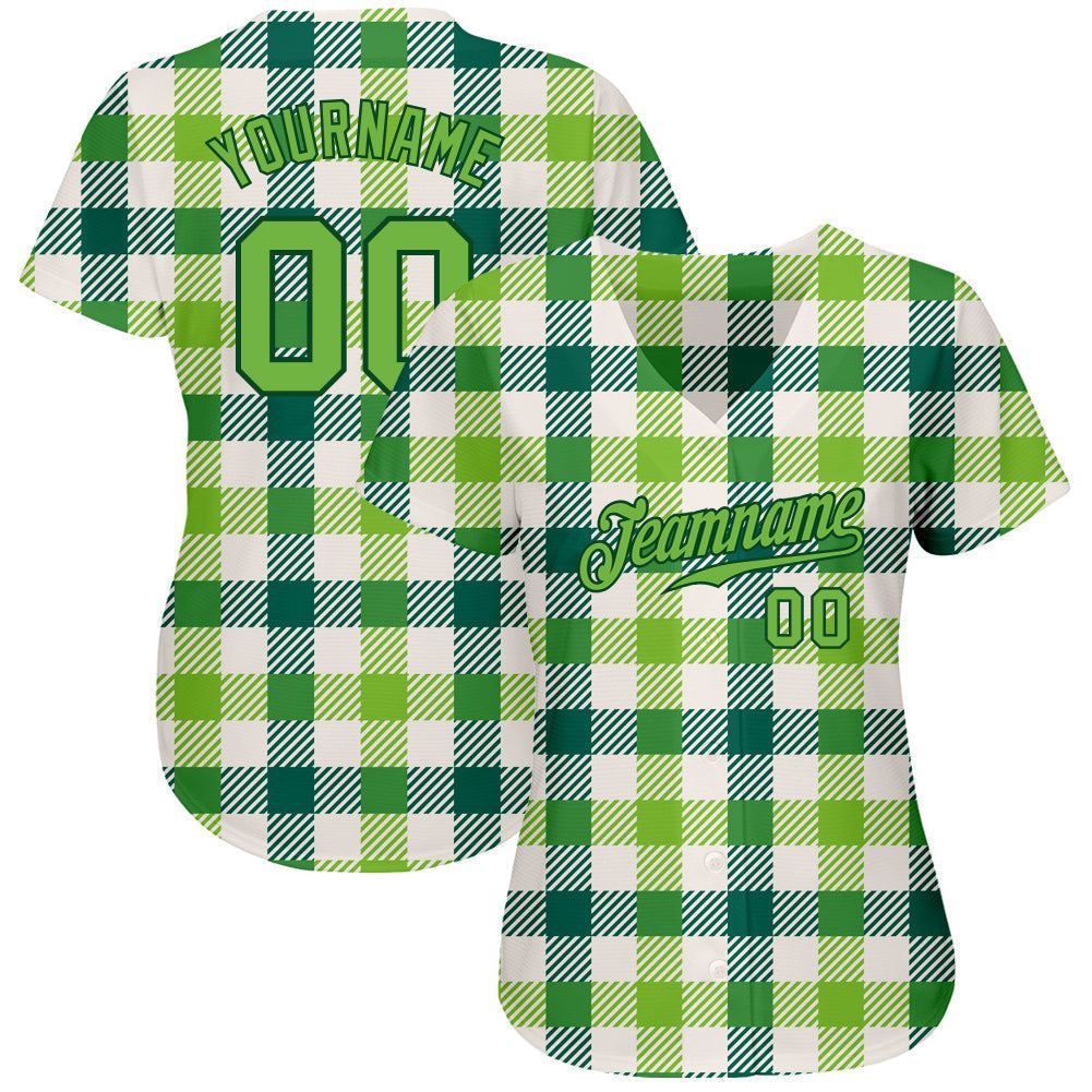 Custom White Neon Green-Green 3D Pattern Design Authentic St. Patrick's Day Baseball Jersey baseball jersey product view 2