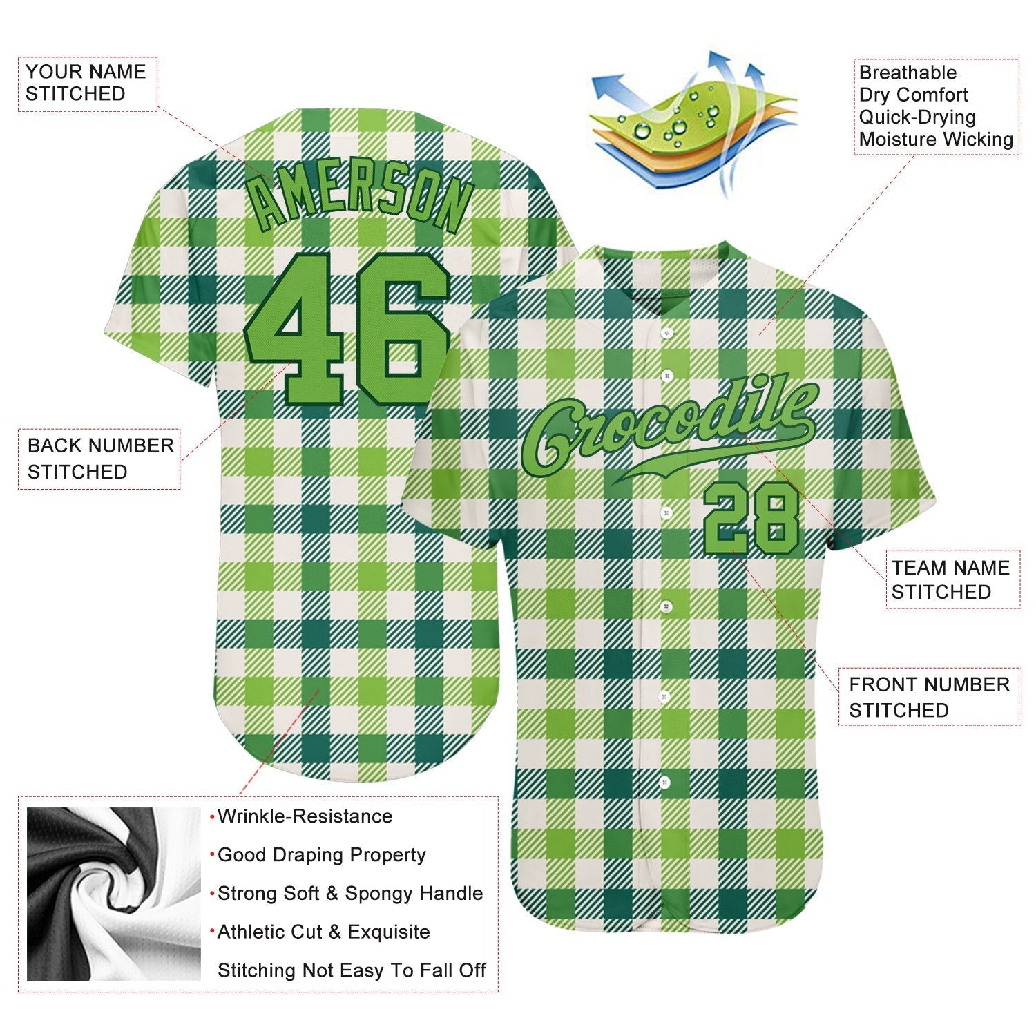 Custom White Neon Green-Green 3D Pattern Design Authentic St. Patrick's Day Baseball Jersey baseball jersey product view 3