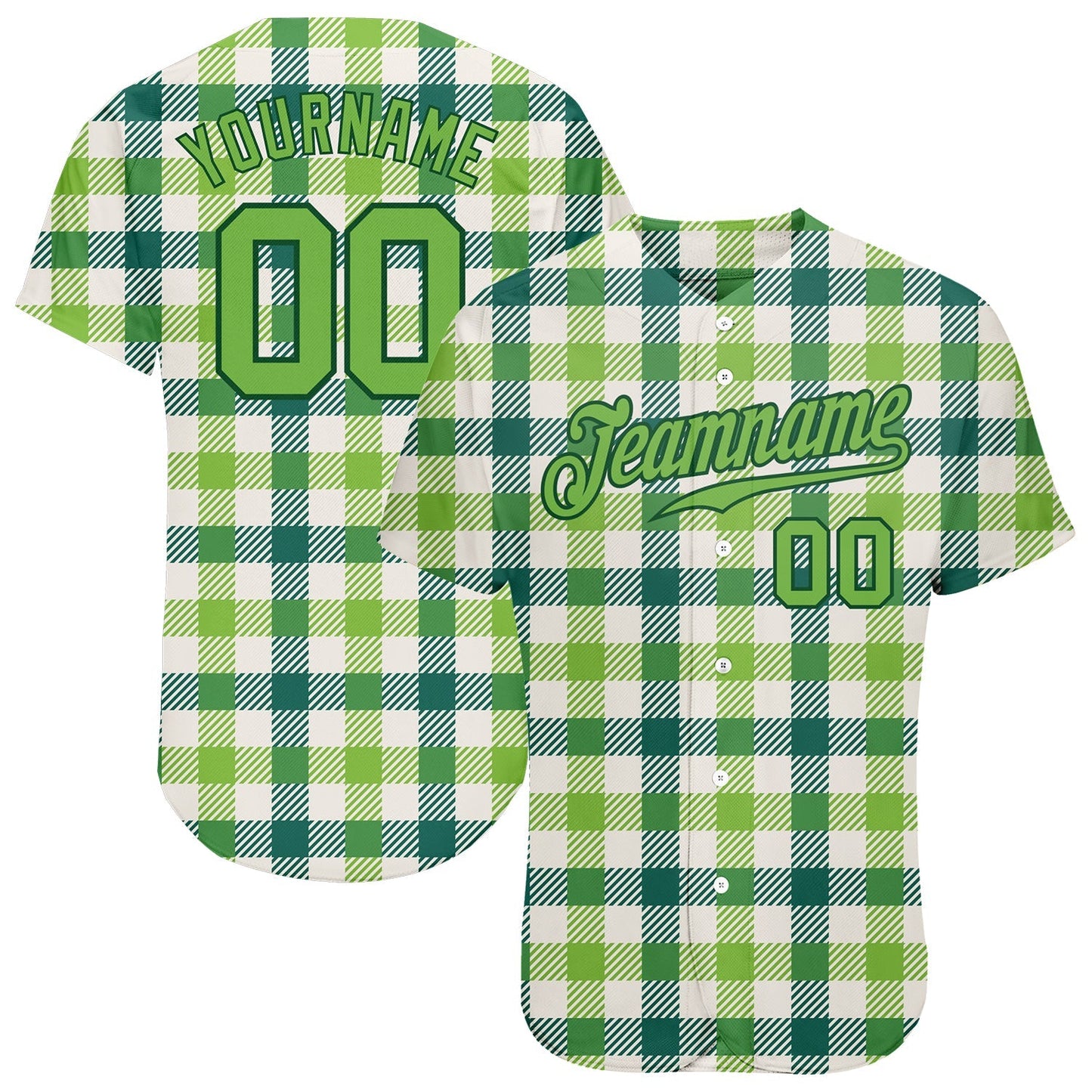 Custom White Neon Green-Green 3D Pattern Design Authentic St. Patrick's Day Baseball Jersey baseball jersey product view 1