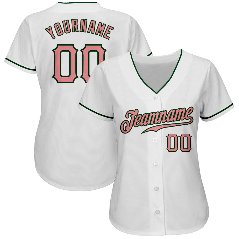 Custom White Medium Pink-Green Authentic Baseball Jersey baseball jersey product view 2