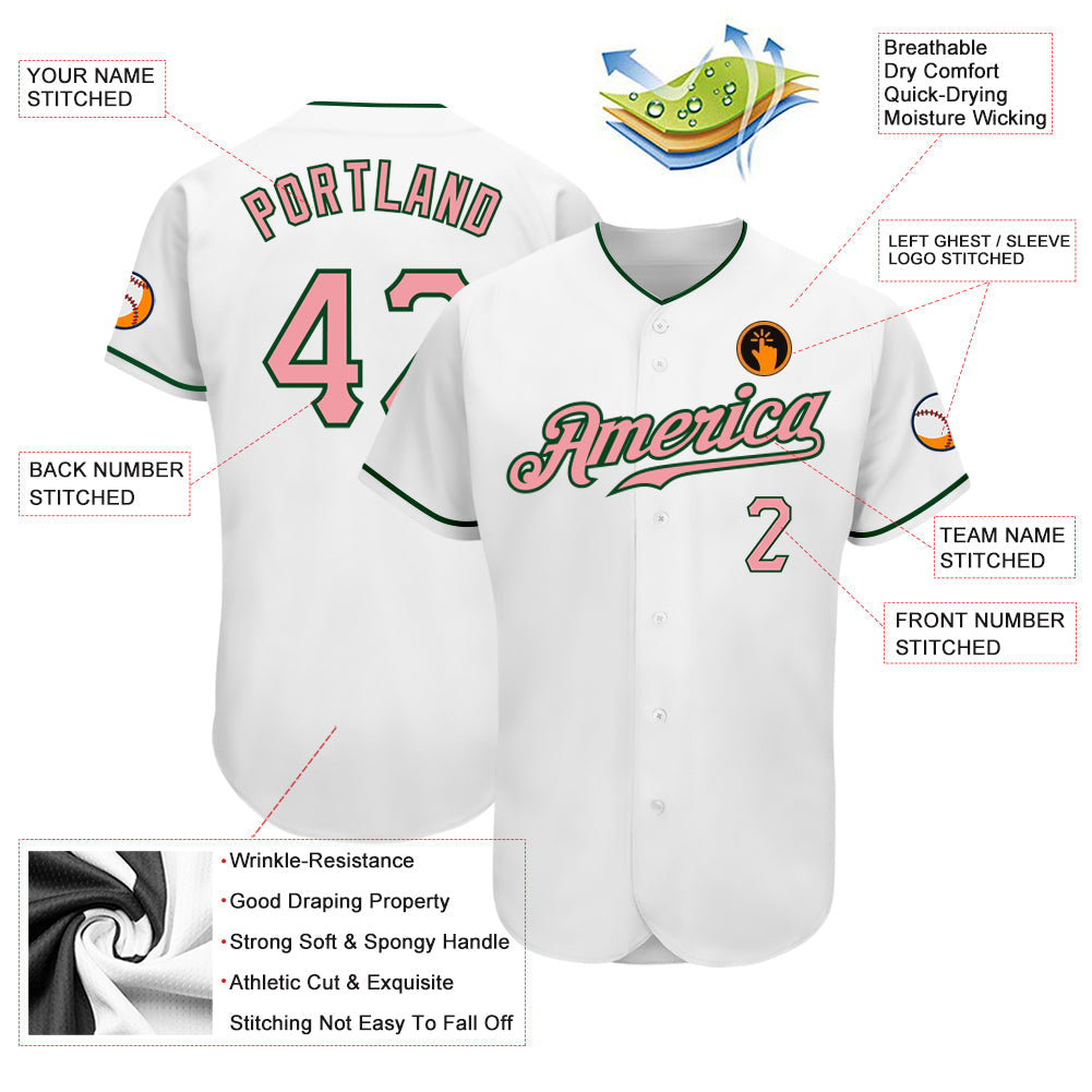 Custom White Medium Pink-Green Authentic Baseball Jersey baseball jersey product view 3