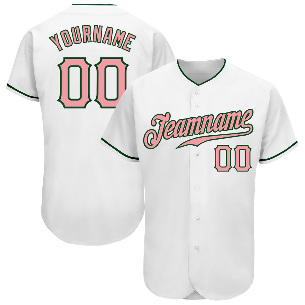 Custom White Medium Pink-Green Authentic Baseball Jersey baseball jersey product view 1