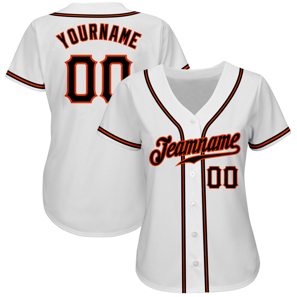 Custom White Black-Orange Authentic Baseball Jersey baseball jersey product view 2