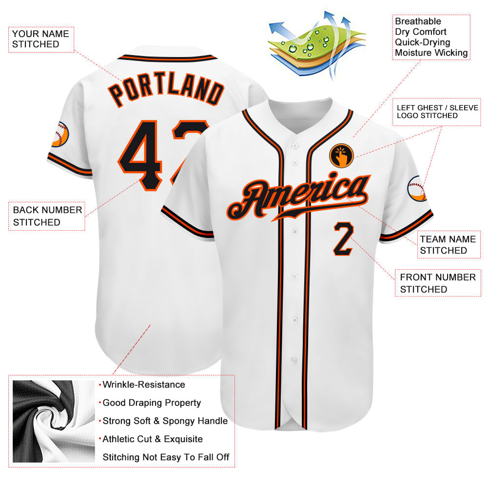 Custom White Black-Orange Authentic Baseball Jersey baseball jersey product view 3