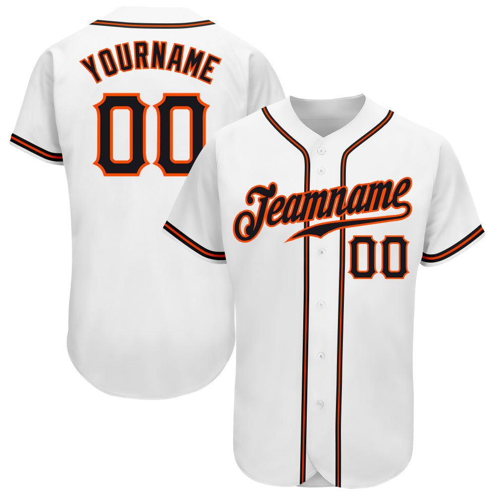 Custom White Black-Orange Authentic Baseball Jersey baseball jersey product view 1