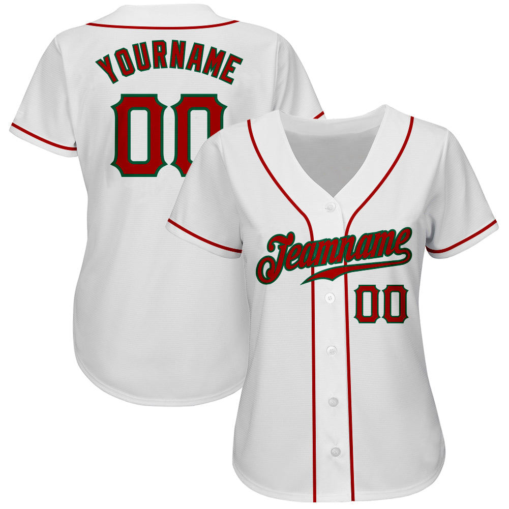Custom White Red-Kelly Green Authentic Baseball Jersey baseball jersey product view 2
