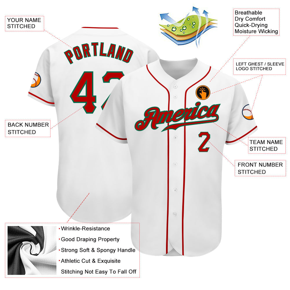 Custom White Red-Kelly Green Authentic Baseball Jersey baseball jersey product view 3