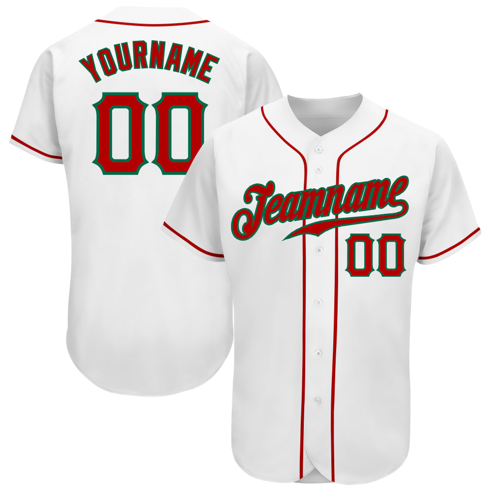 Custom White Red-Kelly Green Authentic Baseball Jersey baseball jersey product view 1