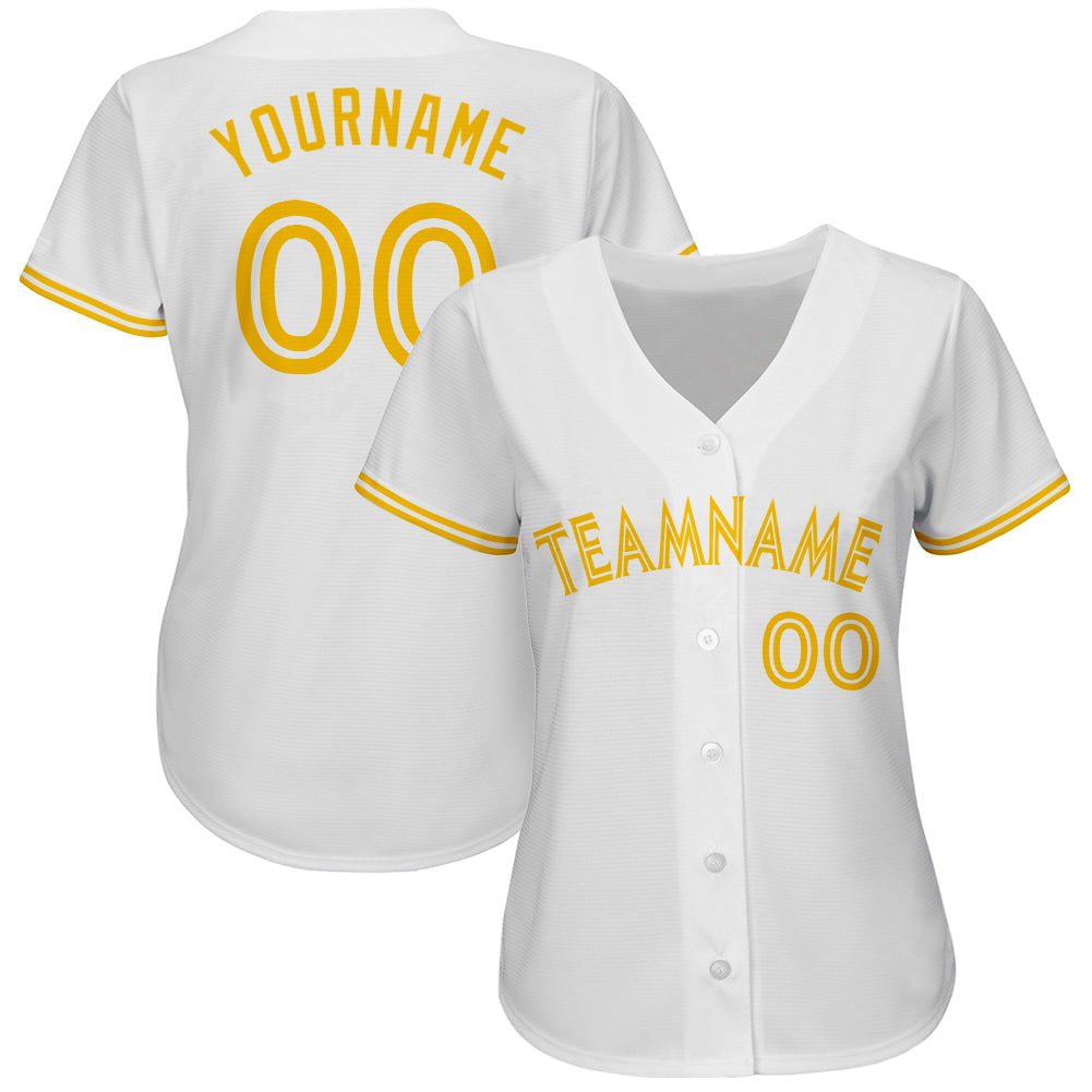 Custom White White-Gold Authentic Baseball Jersey baseball jersey product view 2