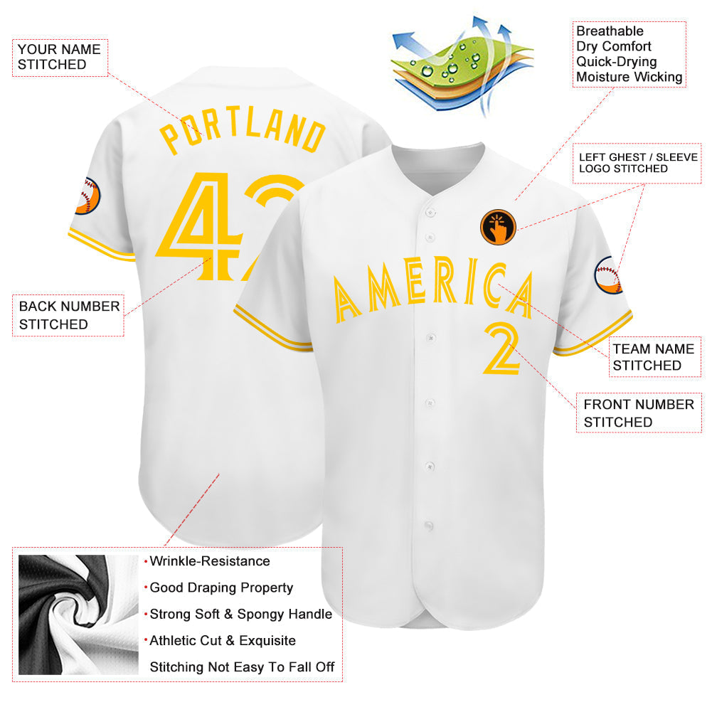 Custom White White-Gold Authentic Baseball Jersey baseball jersey product view 3