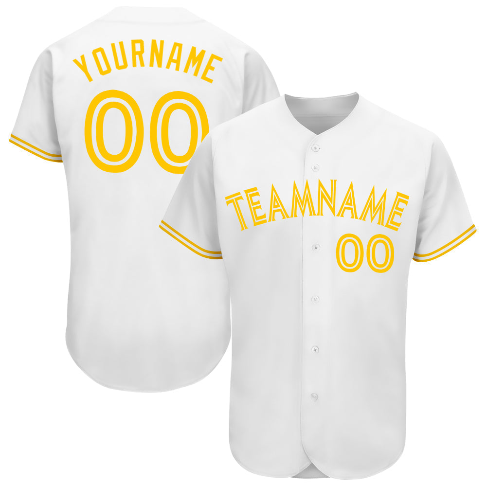 Custom White White-Gold Authentic Baseball Jersey baseball jersey product view 1