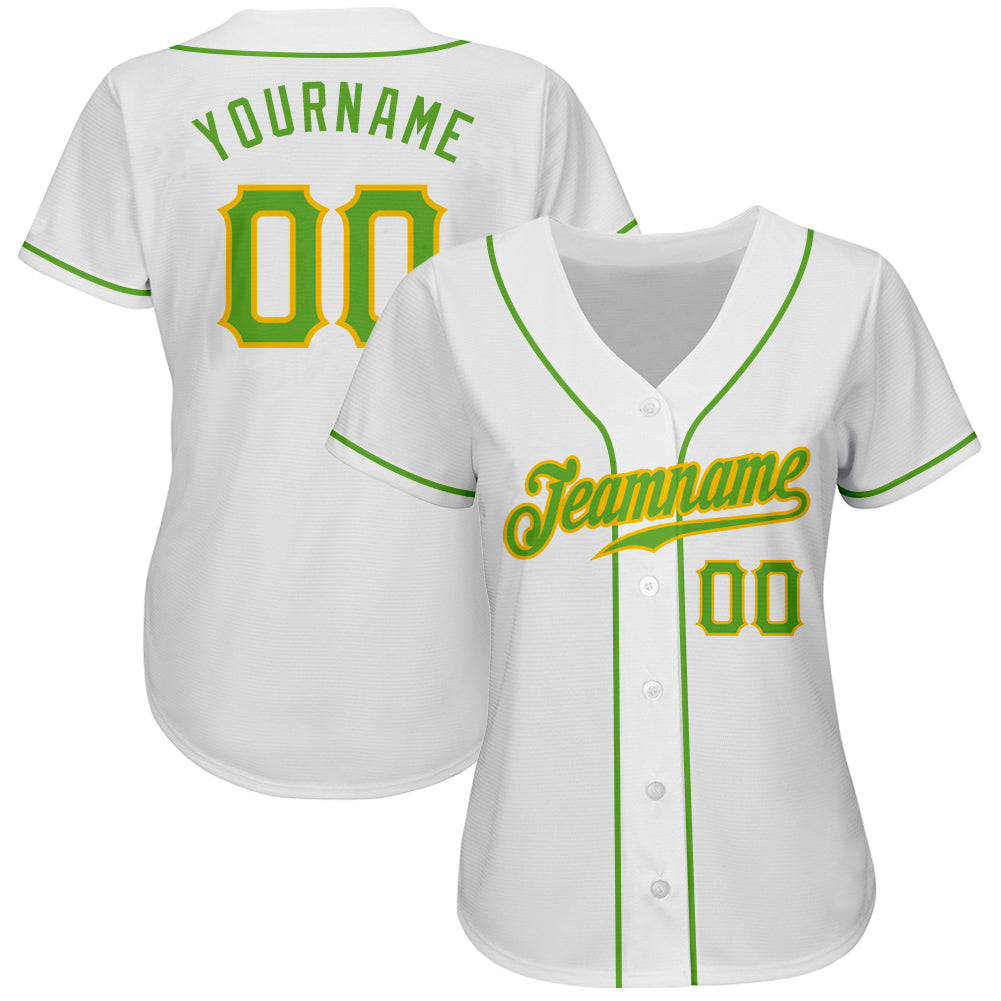 Custom White Neon Green-Gold Authentic Baseball Jersey baseball jersey product view 2