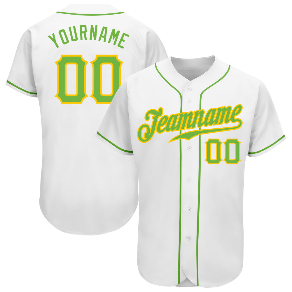 Custom White Neon Green-Gold Authentic Baseball Jersey baseball jersey product view 1