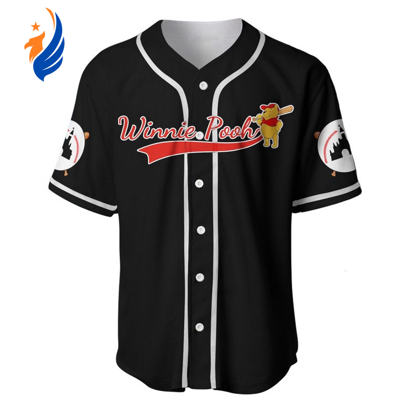Winnie Pooh Cartoon Graphics All Over Print Black Unisex Baseball Jersey - Trendy Unisex Shirt - Bafud baseball jersey product view 1