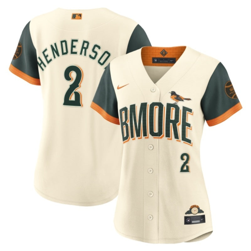 women baltimore orioles #2 gunnar henderson 2026 city connect stadium jersey - natural_conew1 baseball jersey product view 1