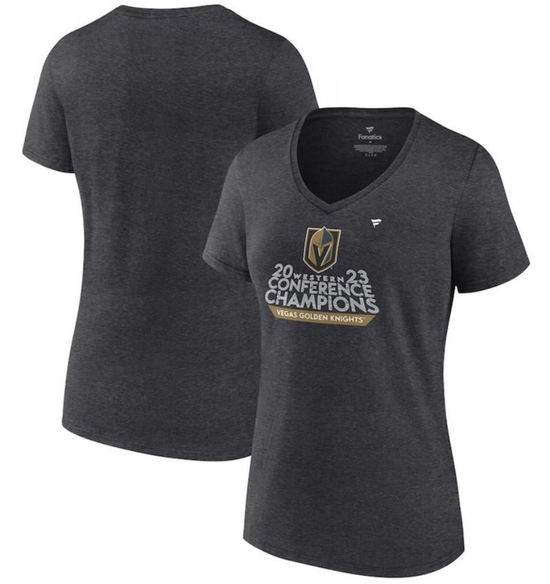 women vegas golden knights heather charcoal 2023 western conference champions locker Hockey Jersey hockey jersey product view 1
