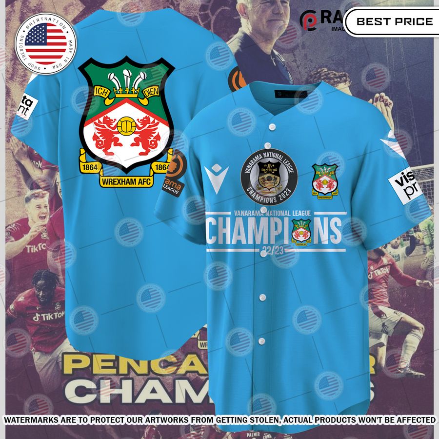 Wrexham AFC 22/23 Champions Baseball Jersey baseball jersey product view 1