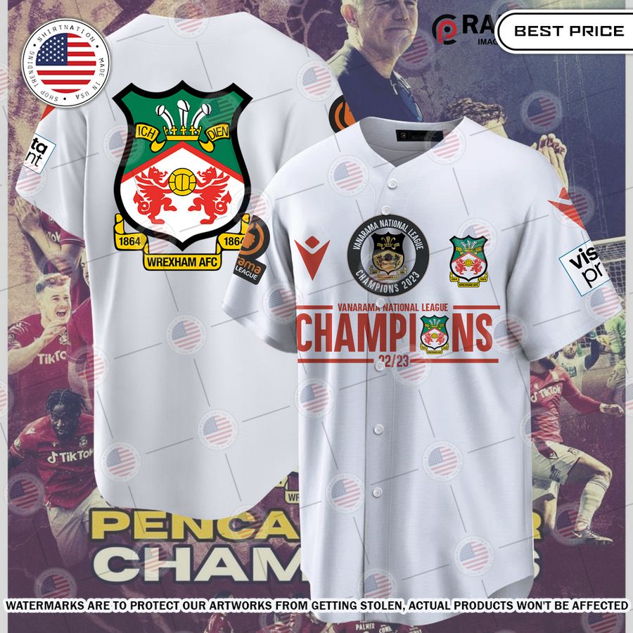 Wrexham AFC 22/23 Champions White Baseball Jersey baseball jersey product view 1
