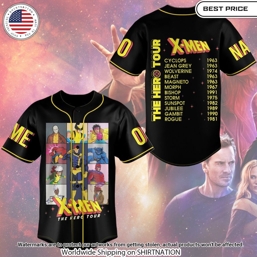 X-men The Hero Tour Baseball Jersey baseball jersey product view 1