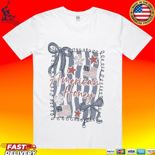 American Honey Coquette 4th Of July T-shirt Unisex T-shirt, Sweatshirt, Hoodie, Long Sleeve Tee - T-Shirt, Sweatshirt, Hoodie