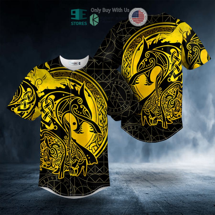BEST Yellow Viking Wolf Tattoo Baseball Shirt baseball jersey product view 1