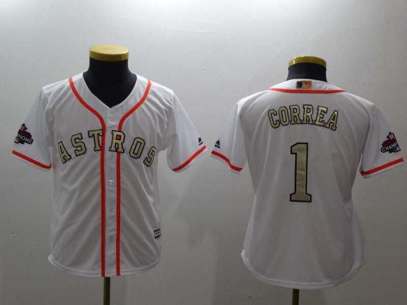 youth Houston Astros #1 Carlos Correa Baseball Jersey baseball jersey product view 1