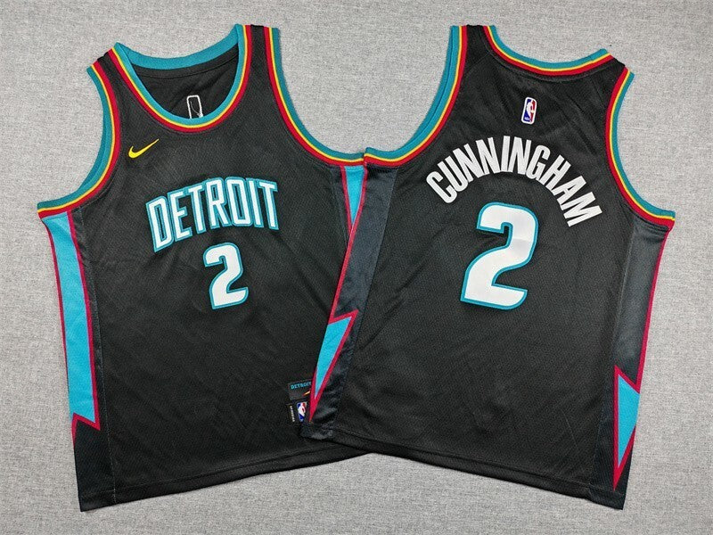 youth detroit pistons #2 cade cunningham Youth 26 Pistons 2 Black City Edition Style 3 Basketball Jersey basketball jersey product view 1