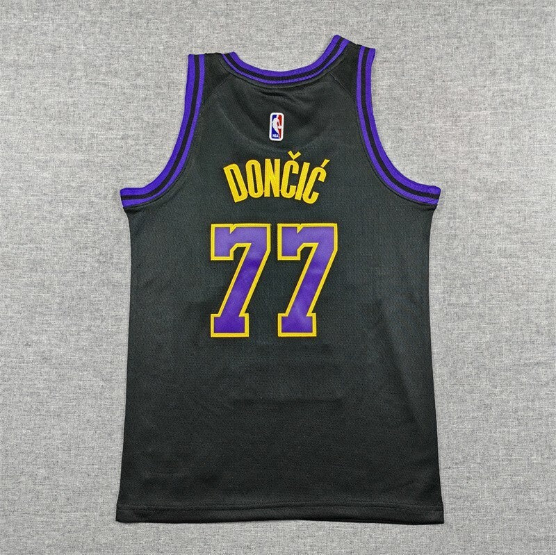 youth los angeles lakers #77 luka dončić Youth 24 Lakers 77 Black City Edition Style 1 Basketball Jersey basketball jersey product view 1
