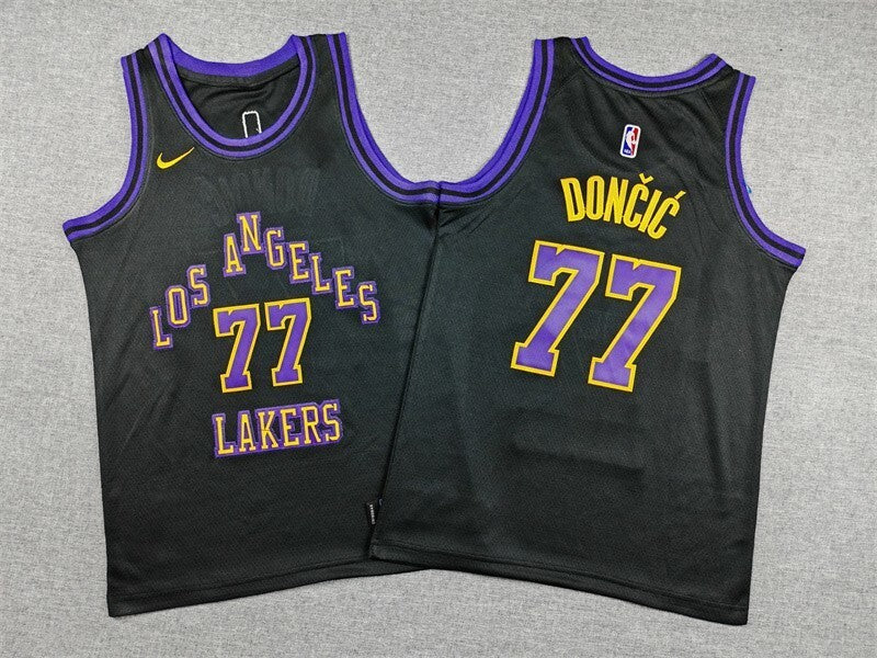 youth los angeles lakers #77 luka dončić Youth 24 Lakers 77 Black City Edition Style 3 Basketball Jersey basketball jersey product view 1