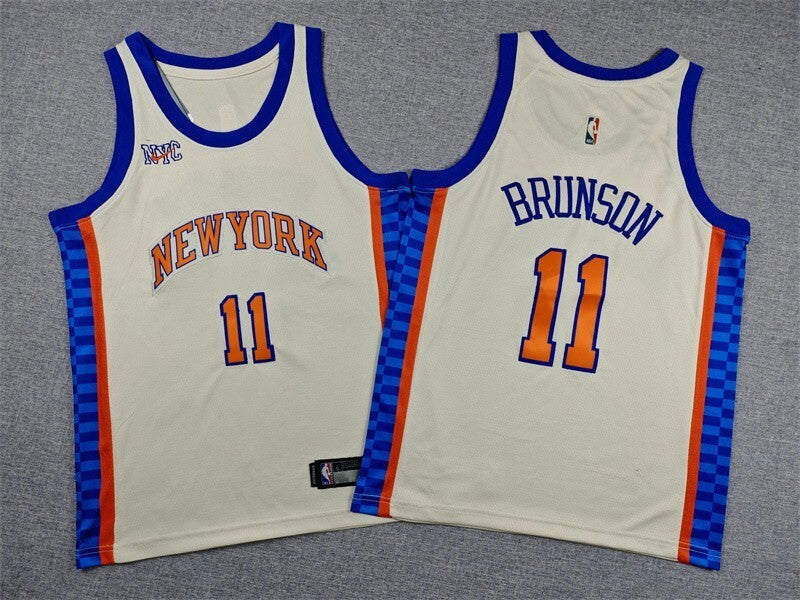 youth new yok knicks #11 jalen brunson Youth 26 Knicks 11 Off-White City Edition Style 3 Basketball Jersey basketball jersey product view 1